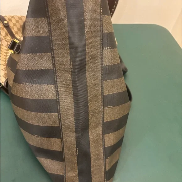 Fendi Brown and Tan Striped Tote. Vintage 80s - Picture 4 of 7
